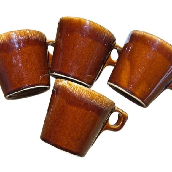 Vintage Hull Oven Proof USA Coffee Mugs Set Of 4 Brown Glazed Ceramic Retro Kitc - Picture 1 of 7